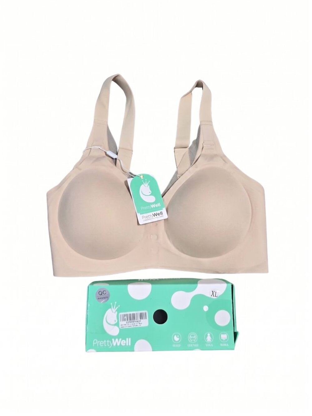 NWT | PrettyWell Beige Wireless Dual Closure Mesh Trim Comfort Bra XL